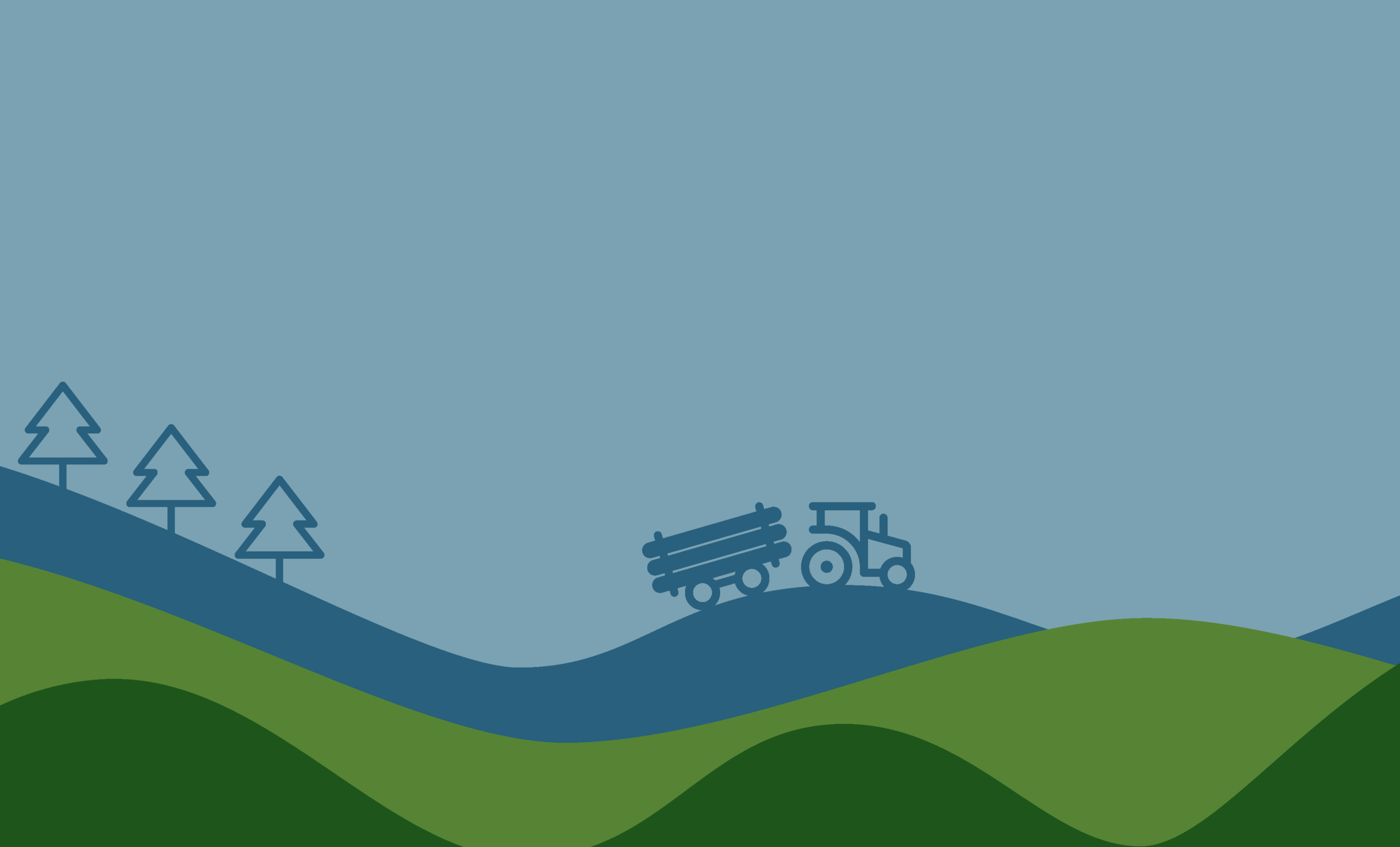 Illustration träd och en traktor.